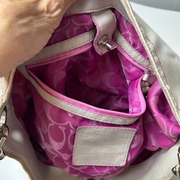 Coach #7459 Rare Ltd Ed Ivory Canvas Sage Leather Striped Strap Large Hobo Bag - Picture 12 of 15